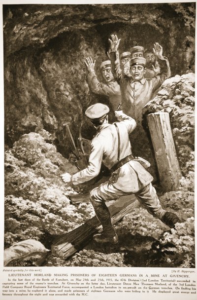 Lieutenant Morland Making Prisoners of Eighteen Germans in a Mine at Givenchy by H. Ripperger